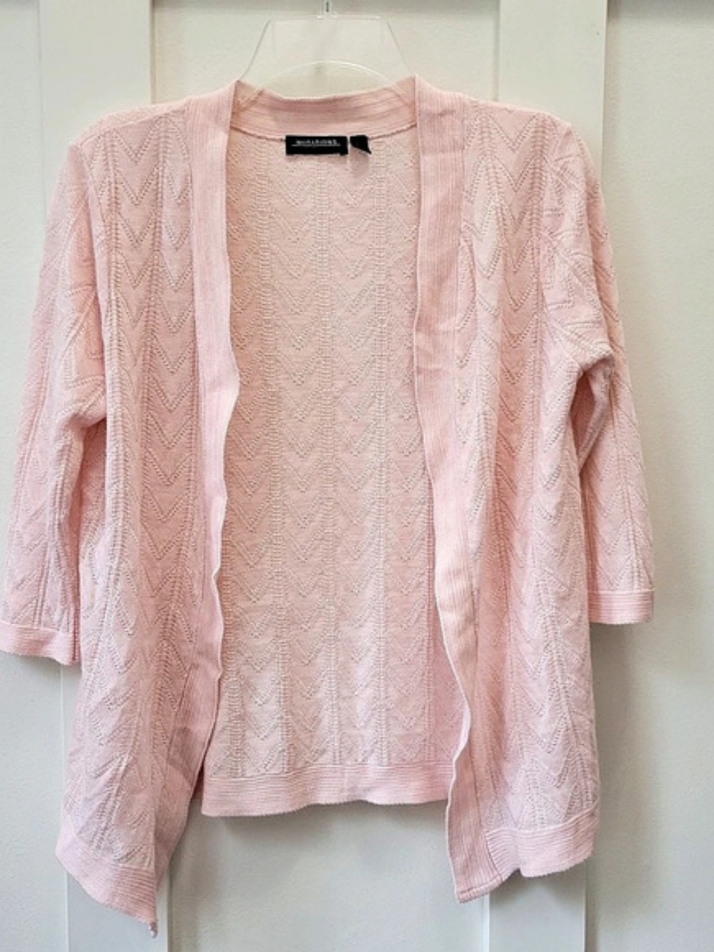 Notations Open-Front Knit Cardigan in Pink Small